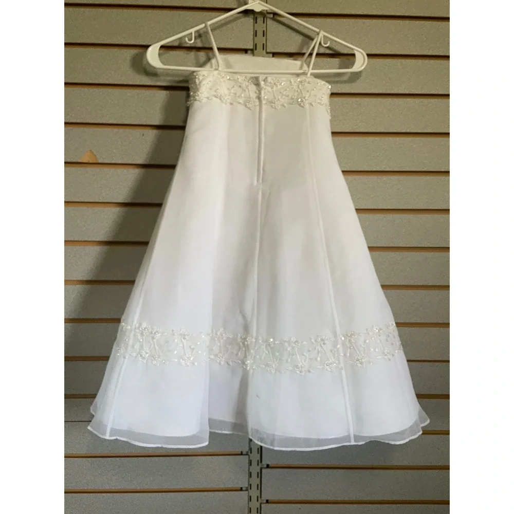 David's Bridal White Flower Girl Dress Size 3 Beaded Formal‎ Party - Picture 6 of 8